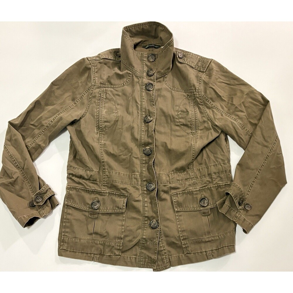 Eddie Bauer Jacket Women’s L Green Cotton Twill Military Button Utility